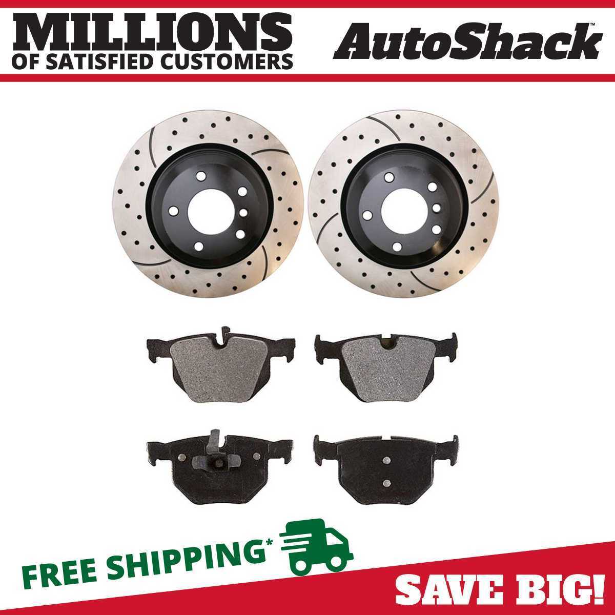 Rear Drilled and Slotted Brake Rotors & Pads for BMW 335i 335i xDrive 335xi 335d