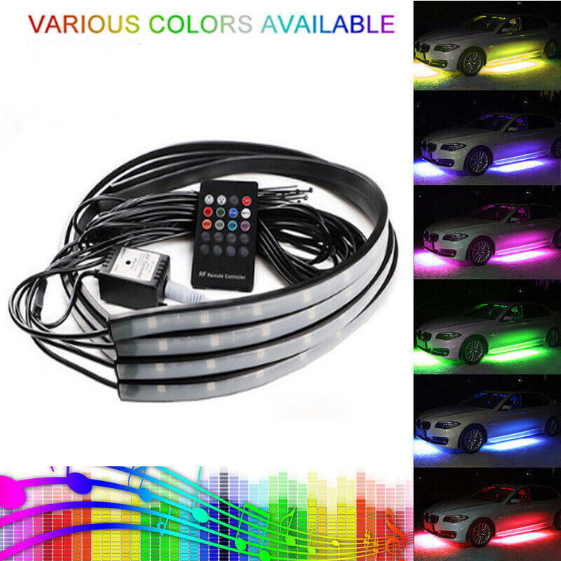 8 Color LED Strip Under Car Tube underglow Underbody System Neon Lights Kit