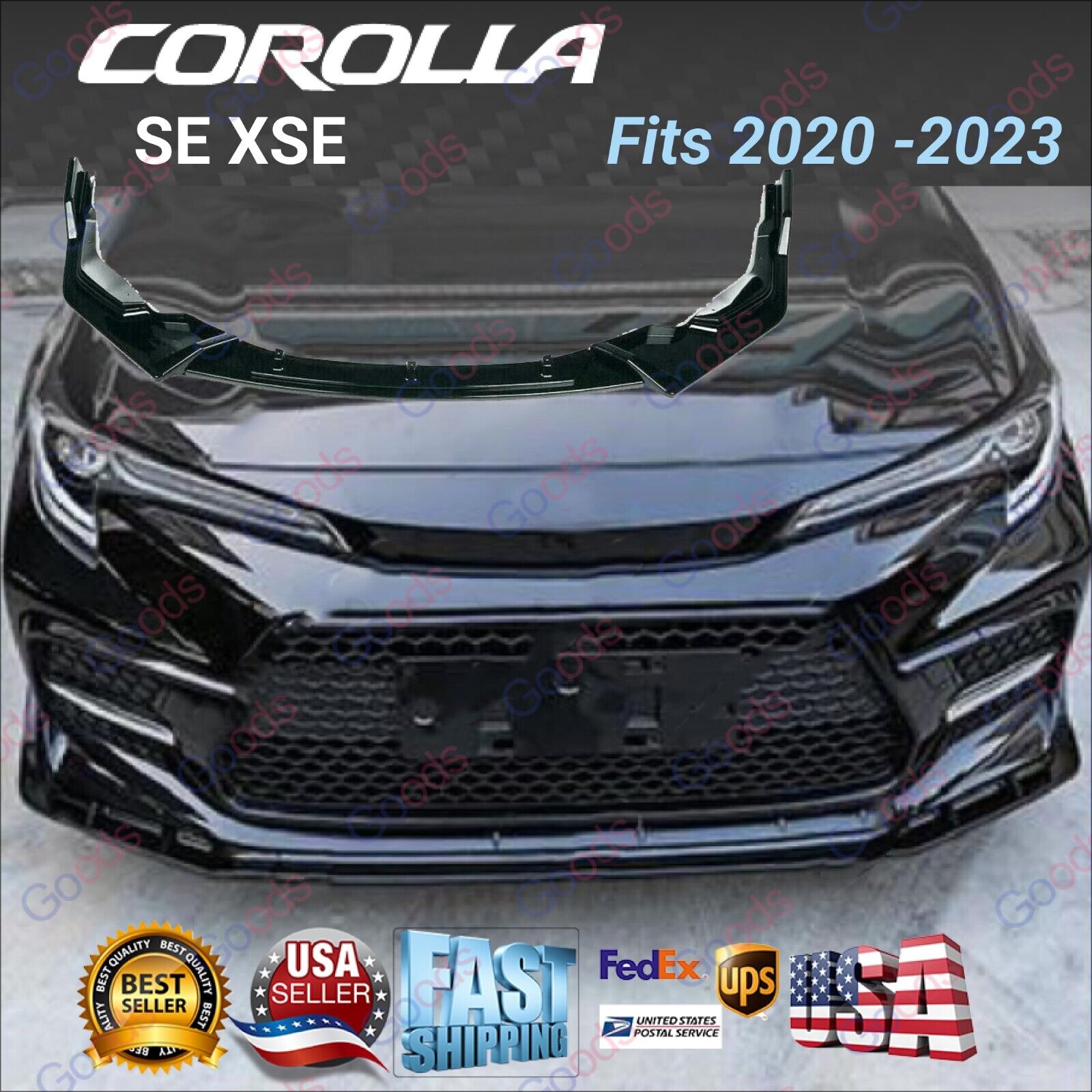 Front Bumper Lip Body Spoiler Glossy Black Fits Toyota Corolla SE XSE 2020-2023