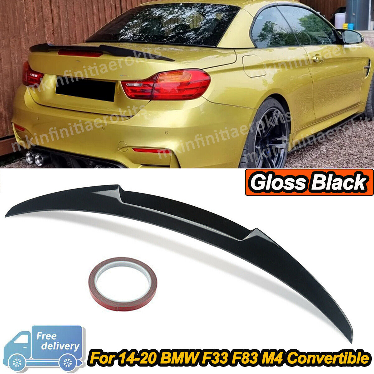 FOR BMW 428i 435i F33 F83 M4  Gloss Black HighKick M4 Style Rear Trunk Spoiler