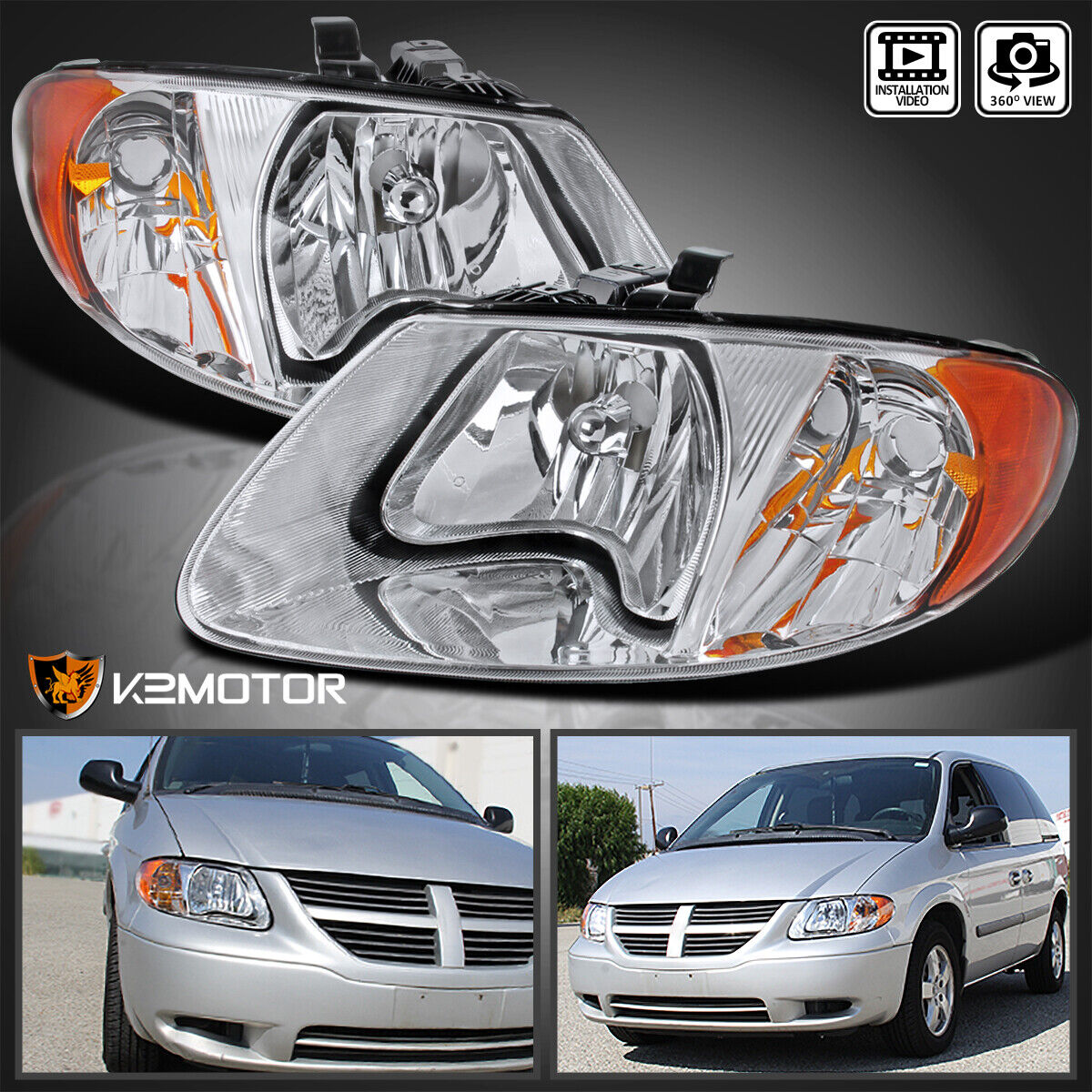 For 2001-2007 Dodge Caravan Chrysler Town & Country Clear Headlights Left+Right