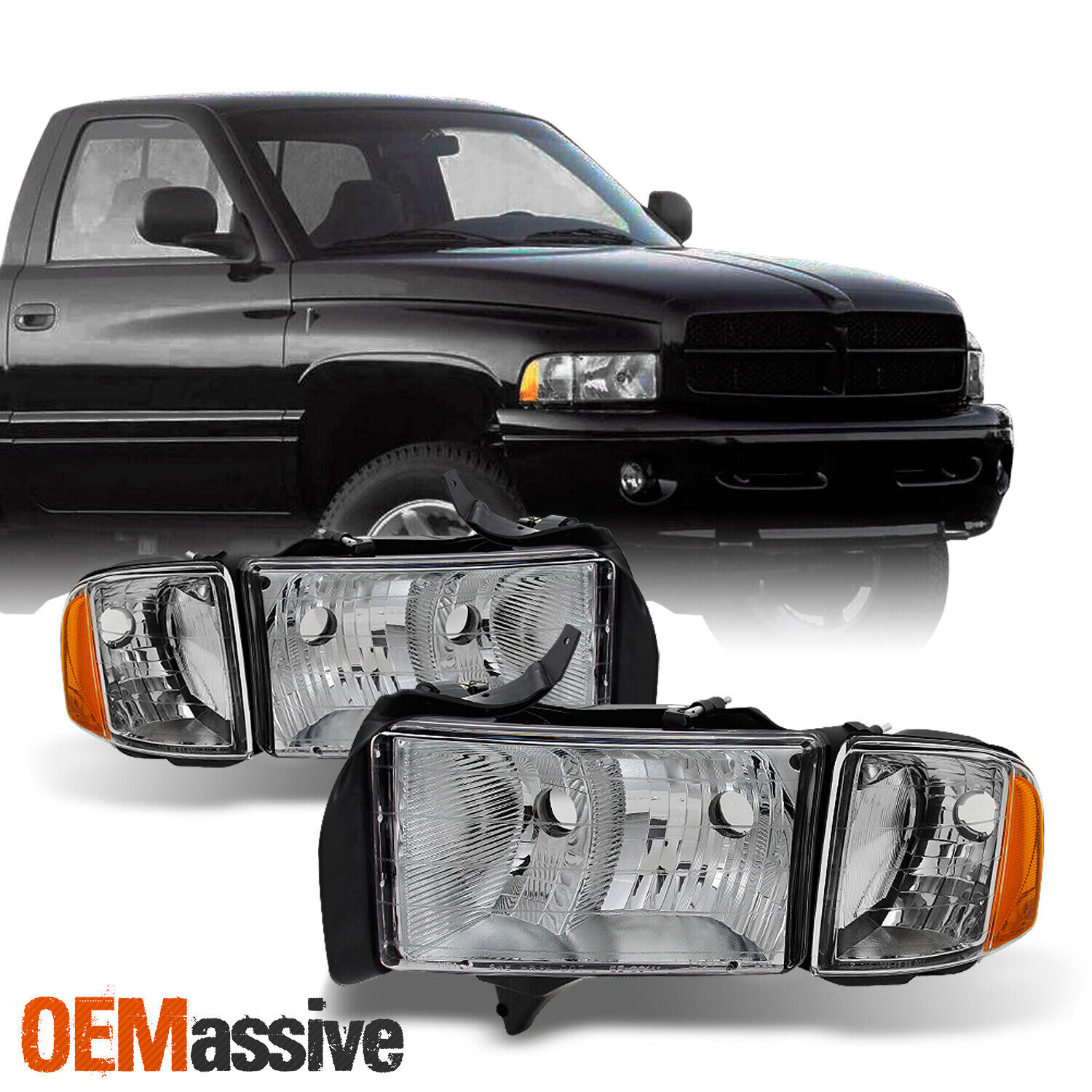 Fit 1999-2002 Dodge Ram 1500 Pickup Sport Headlights Replacement  w/Corner Lamps
