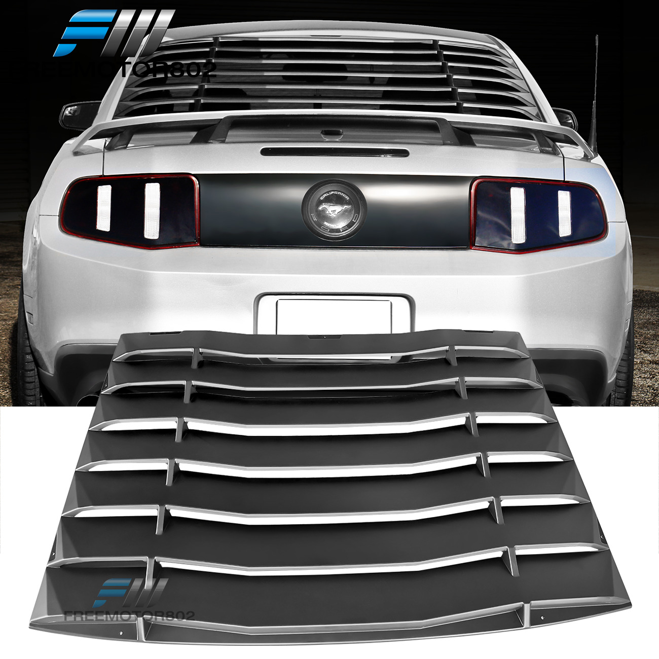 Fits 2005-2014 Ford Mustang Black Rear Window Louvers Sun Windshield Vent Cover