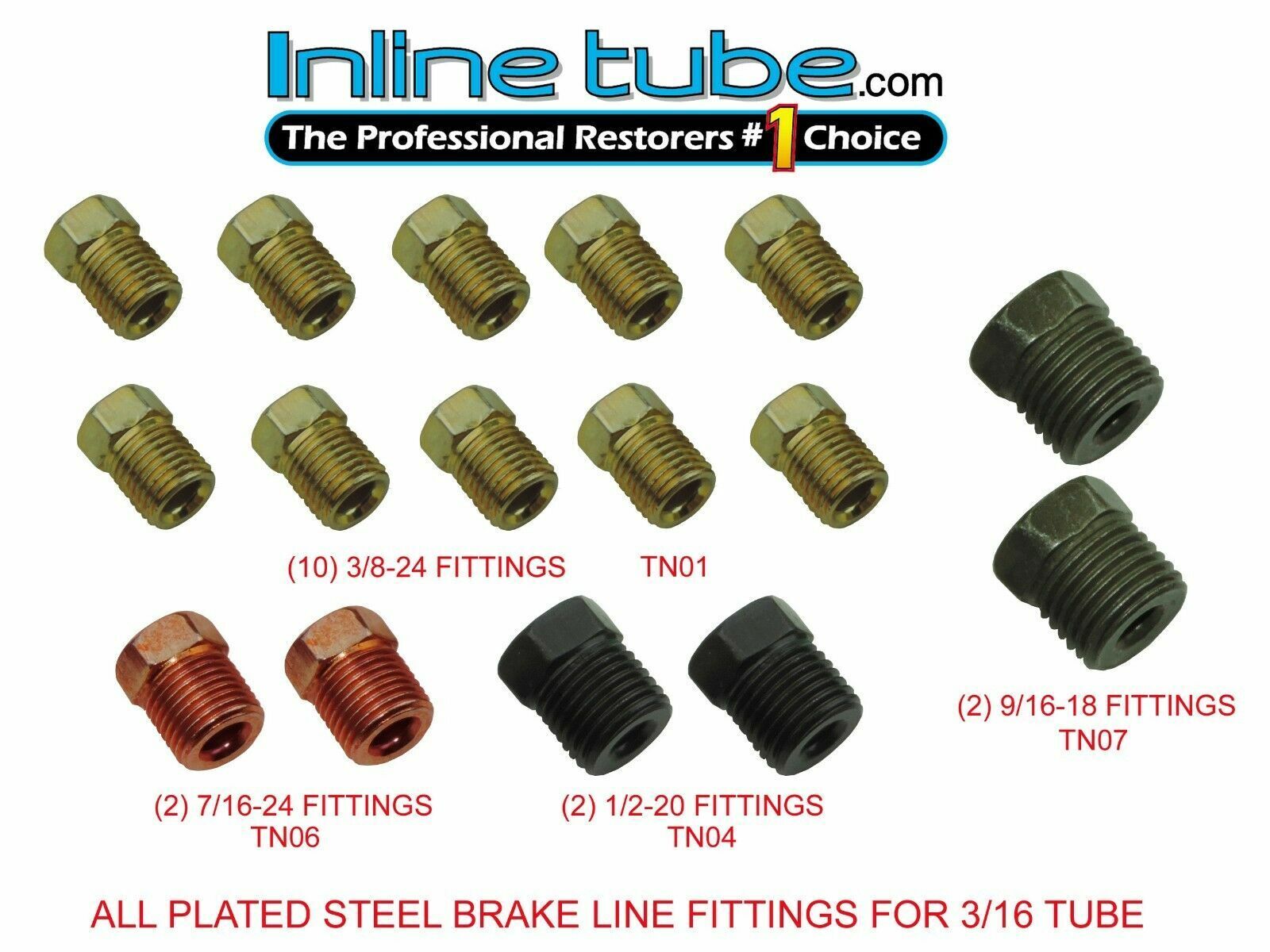 Brake Line Fittings Set For 3/16 Tube Inverted Flares Tube Nuts Kit 45 Flare Sae