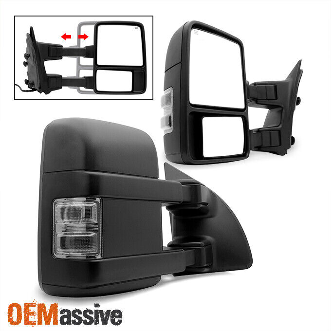 Fit 99-07 Ford F250 F350 F450 Smoked Power Heated LED Signal Towing Side Mirrors