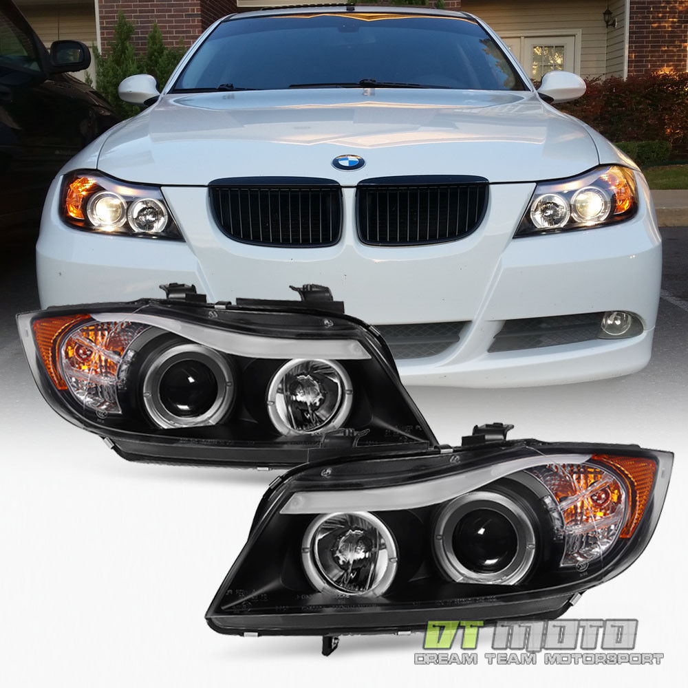 Blk 2006 2007 2008 BMW E90 3-Series Sedan  LED Eye Lid Halo Projector Headlights
