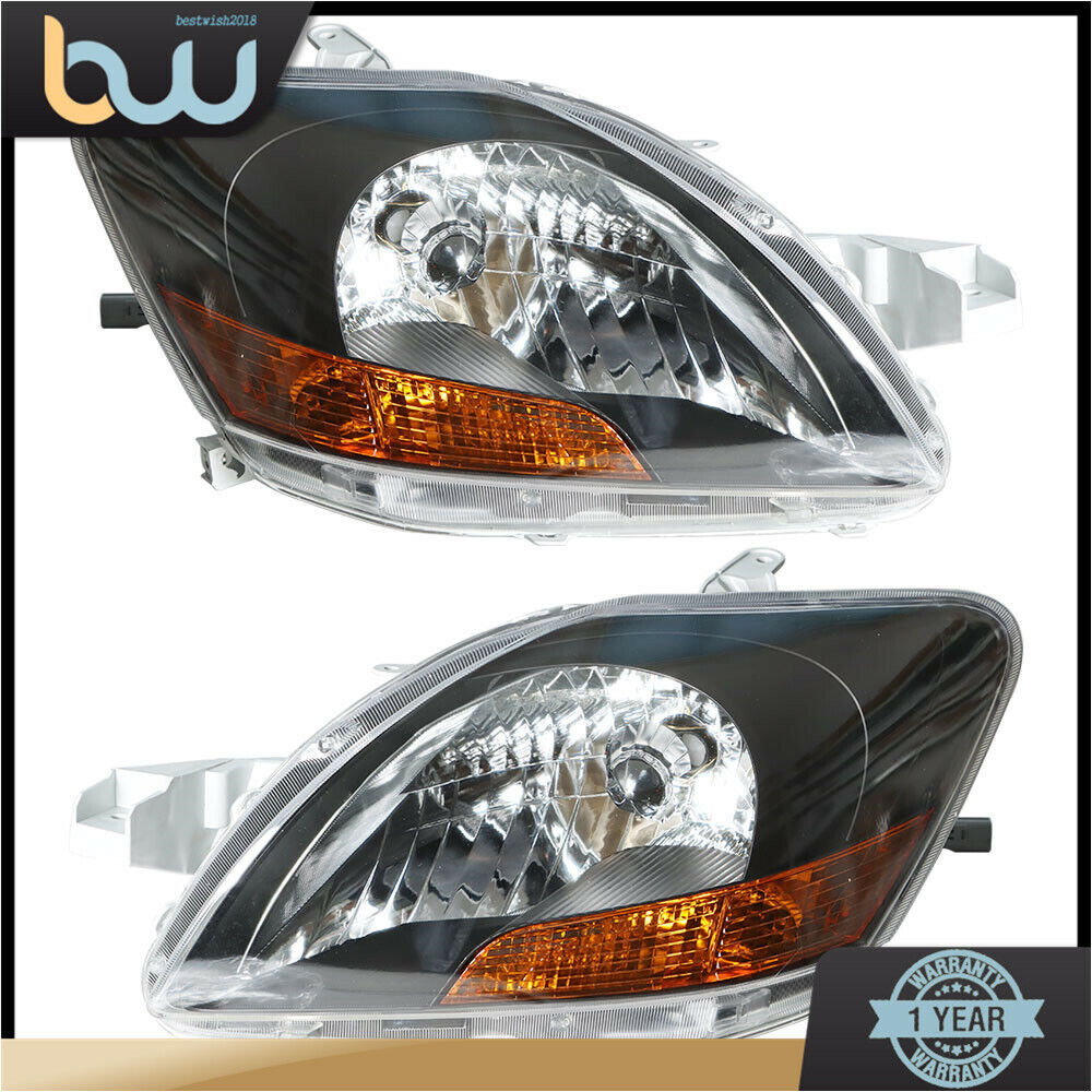 For 2007-2012 Toyota Yaris Headlight Left Right Pair Set Headlamp Black Housing