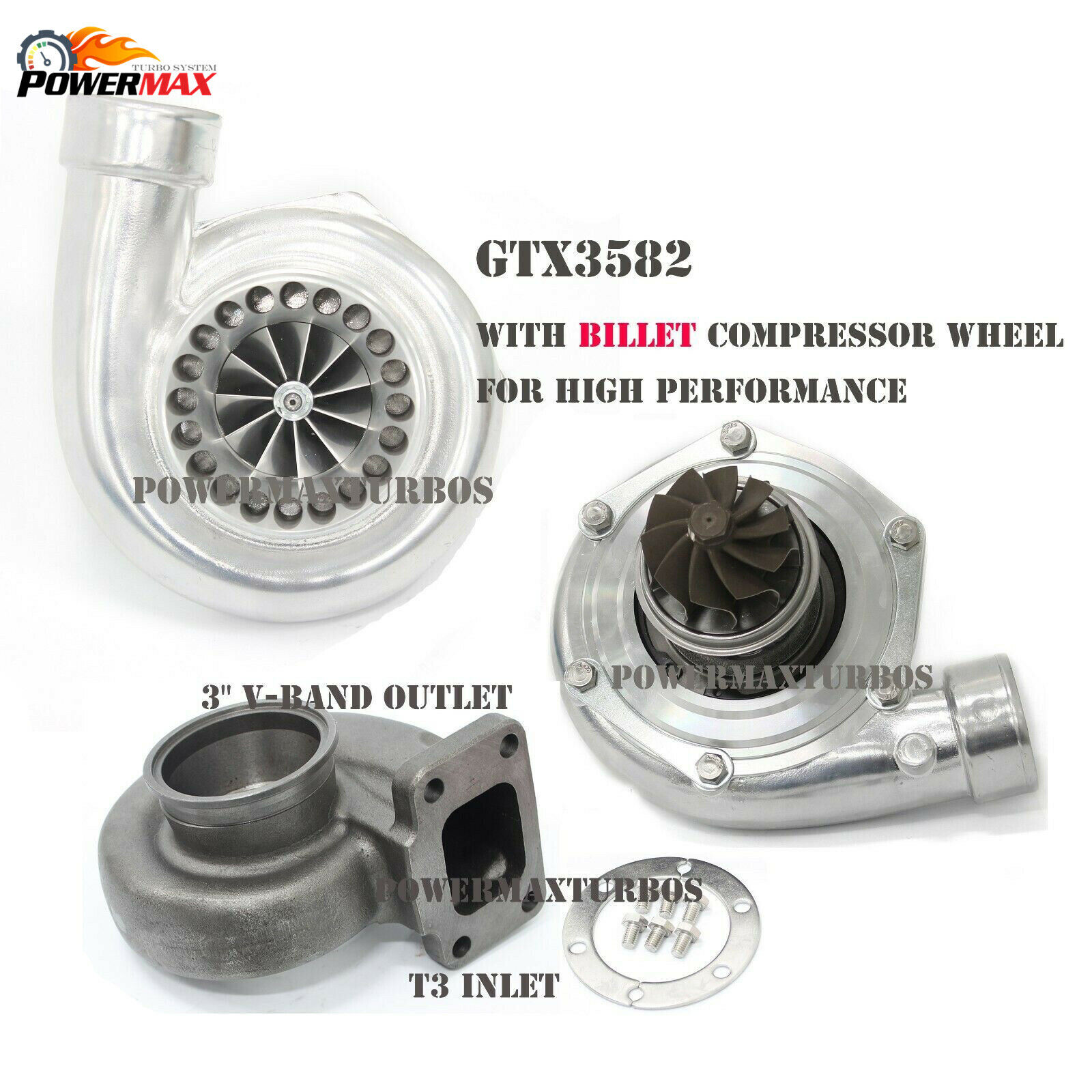 GT35 GTX3582 Universal Performance Billet Wheel Turbo .70 A/R 1.06 T3/Vband