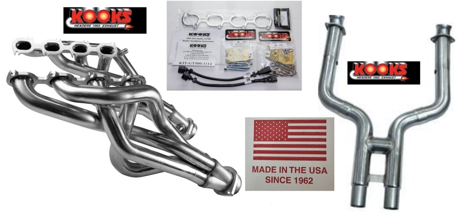 Kooks  1-7/8'' x 3'' long tube headers , O/R H-pipe kit for 2011-14 Shelby GT500