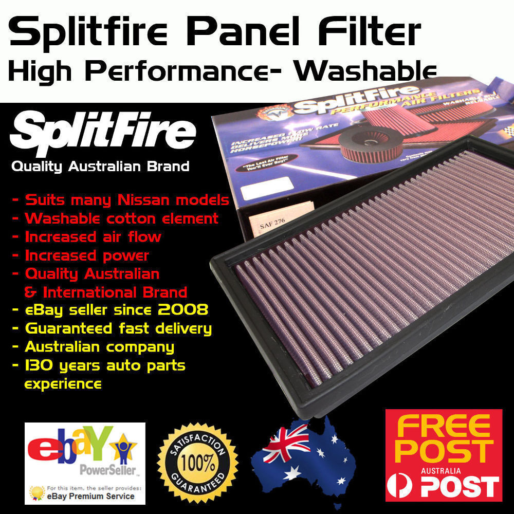 Splitfire Hi-Flow Washable Panel Air Filter Fits Nissan Pulsar Pintara Bluebird