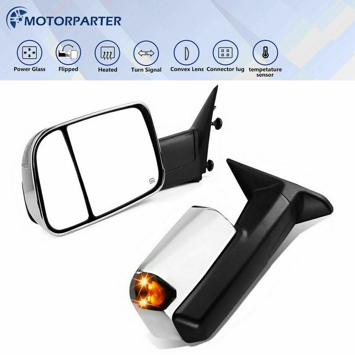 Tow Mirrors For 09-23 Ram 1500 10-18 2500 3500 Power Heated w/Temperature Sensor