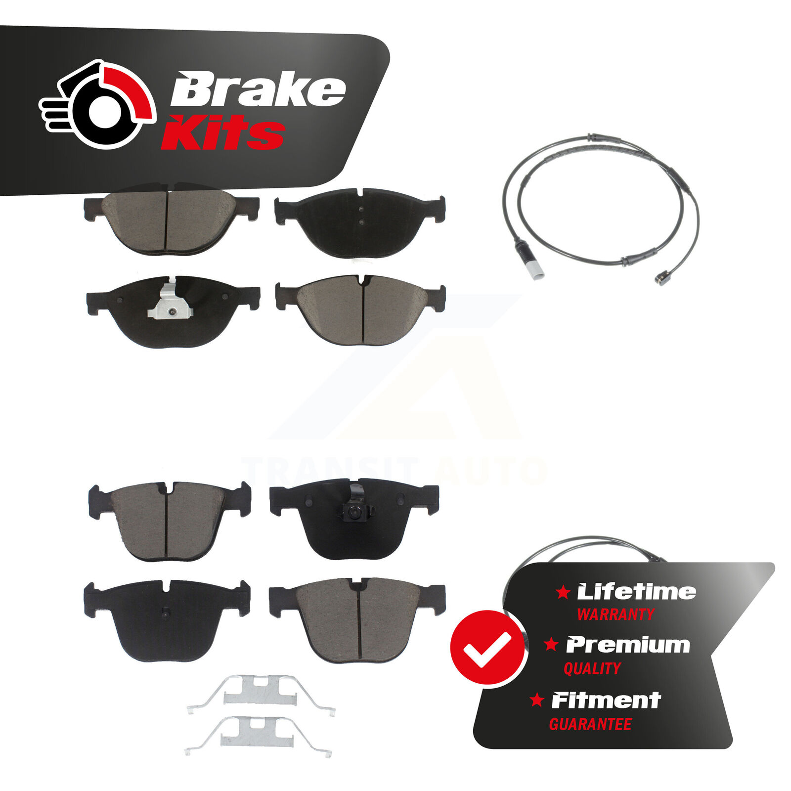Front Rear Ceramic Brake Pad & Wear Sensor Kit For 2012-2012 BMW 750i GAS engine