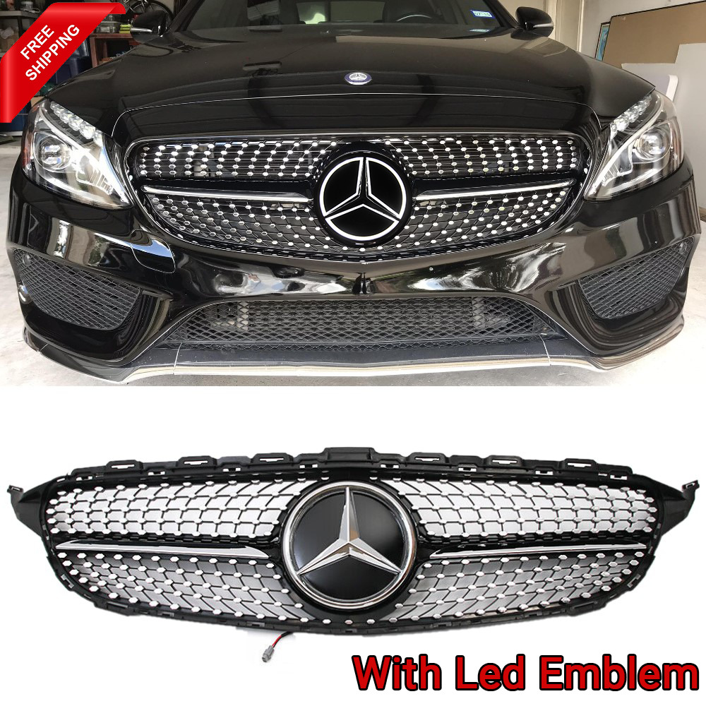 Black Front Grill W/Star For Mercedes Benz W205 C300 C43 AMG 2019-21
