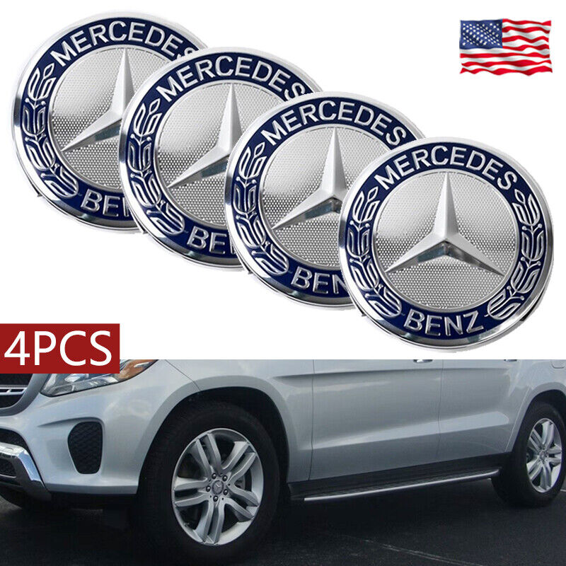 1Set/4Pcs 75mm For Mercedes-Benz Wheel Center Cap Emblem Blue Rim Hub Cover Logo