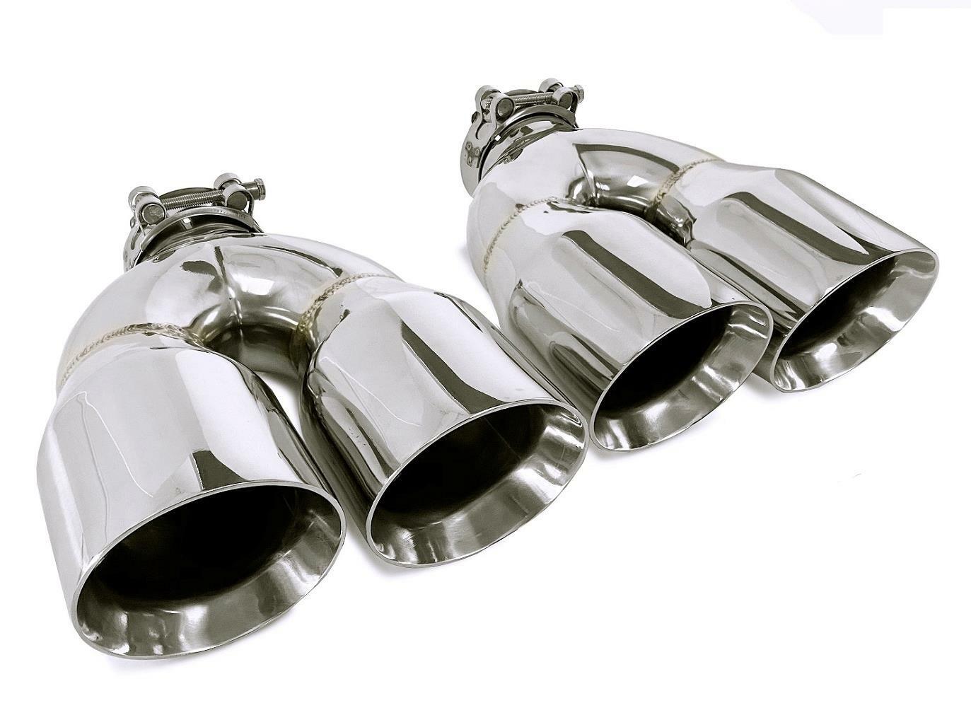 PAIR OF TWO STAINLESS STEEL UNIVERSAL DUAL EXHAUST TIPS 3.5\