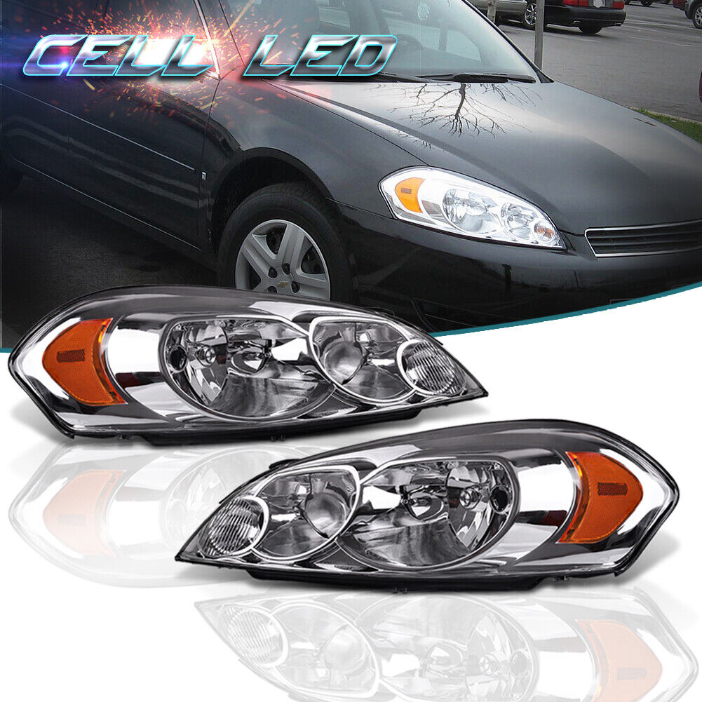 Chrome Amber Corner Headlights for 2009 Chevy Impala 06-07 Monte Carlo Headlamps