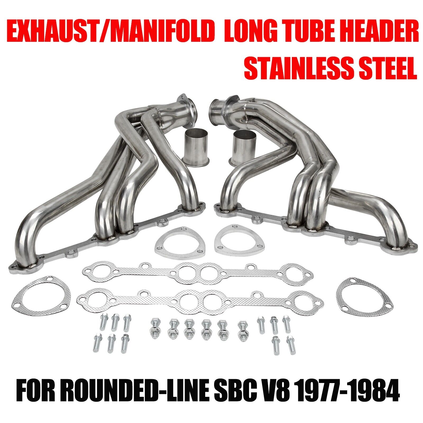EXHAUST/MANIFOLD STAINLESS STEEL LONG TUBE HEADER FOR ROUNDED-LINE SBC V8 77-84