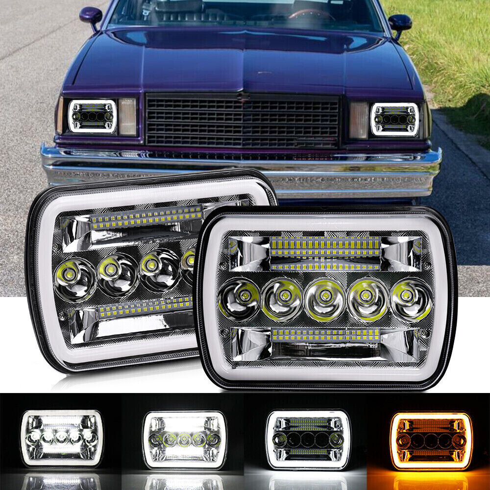 Pair 7x6 5x7 LED Headlights DRL for Chevy El Camino 1978-1981 Classic LUV Truck