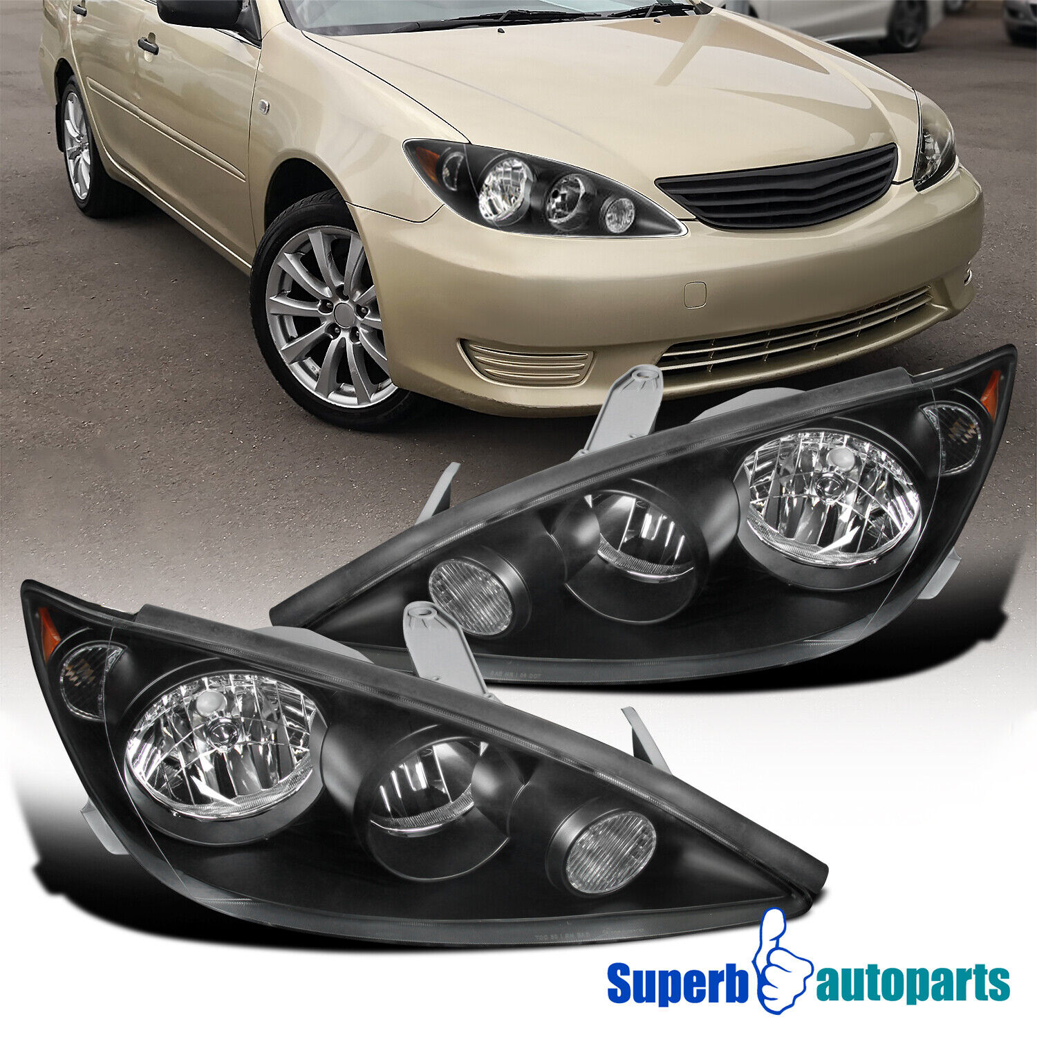 For 2005-2006 Toyota 05-06 Camry Replacement Black Headlights Driving Head Lamps