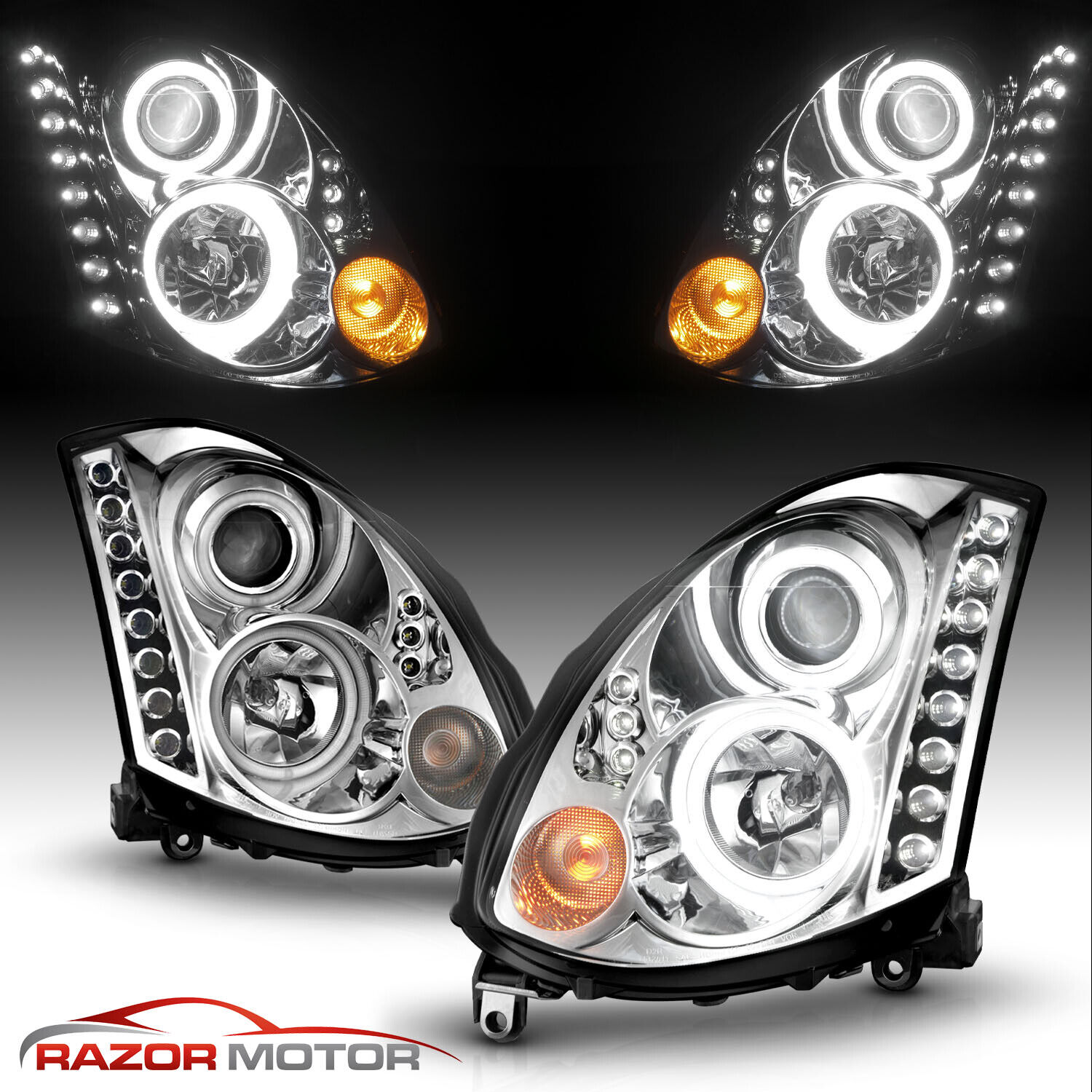 For 2003-2007 Replacement Chrome Projector Headlight Pair for Infiniti G35 Coupe
