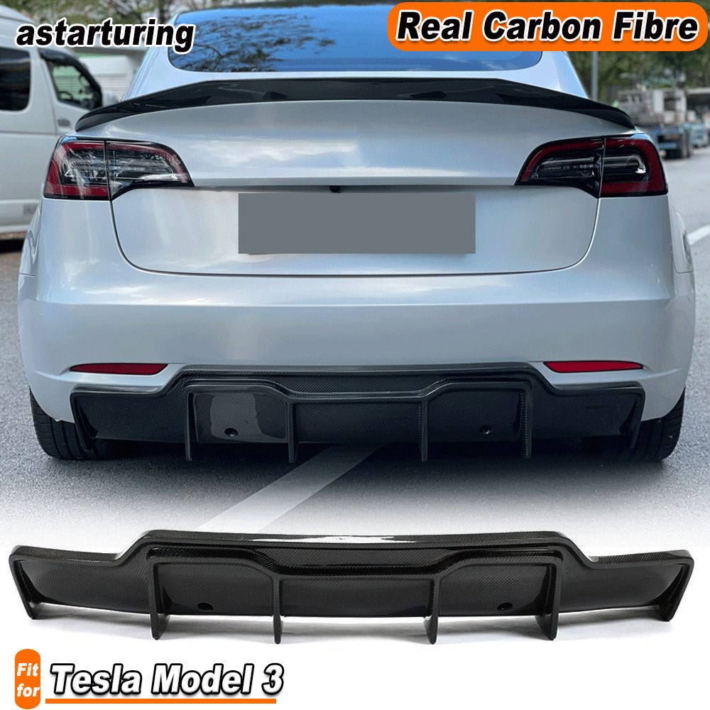 Fit for Tesla Model 3 Sedan 2016-2023 REAL Carbon Fiber Rear Bumper Diffuser Lip