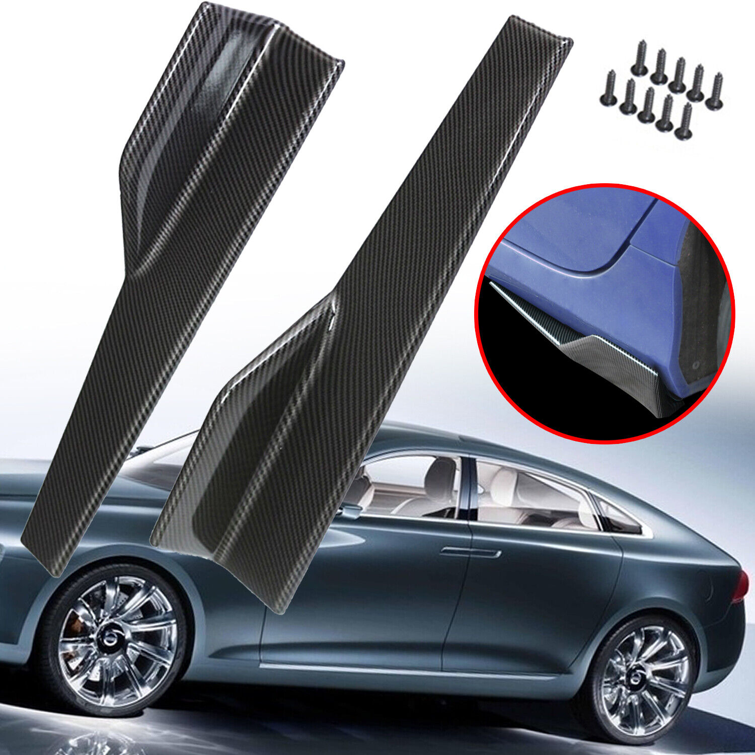 Winglet Wing Side Skirts 3D Carbon Fiber Pattern Car Modified Side Skirt