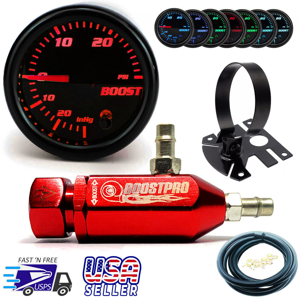 Manual Boost Controller KIT RED MBC 0-30PSI Turbo - 7 Color Boost Gauge & Mount