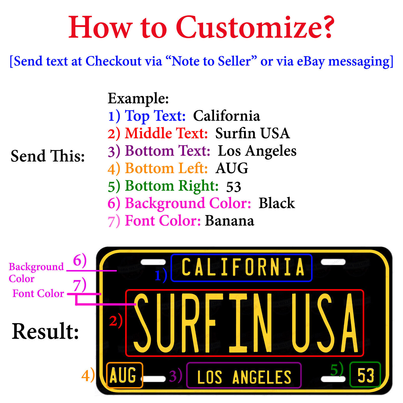 Any State Any Color Customized Aluminum LICENSE PLATE TAG Auto ATV Motorcycle 