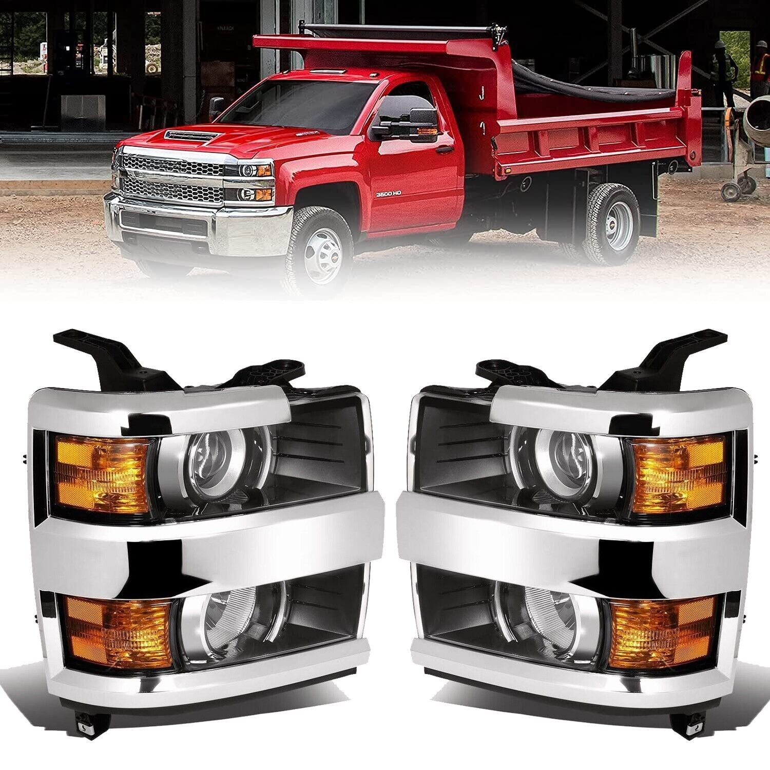 Headlights For 2015-2019 Chevy Silverado 2500HD 3500 HD Front Projector Lamps
