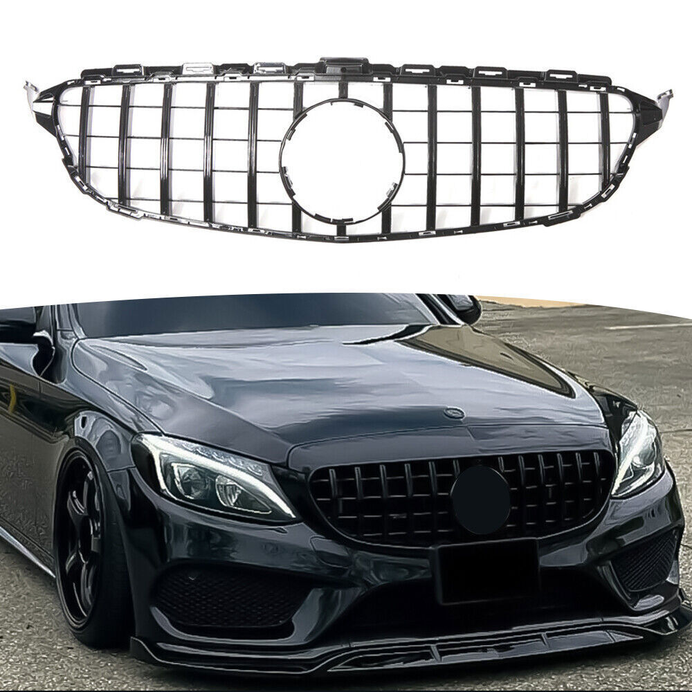 Black GTR Front Grille For Mercedes C-Class W205 2015-2018 C300 C43 AMG Grill