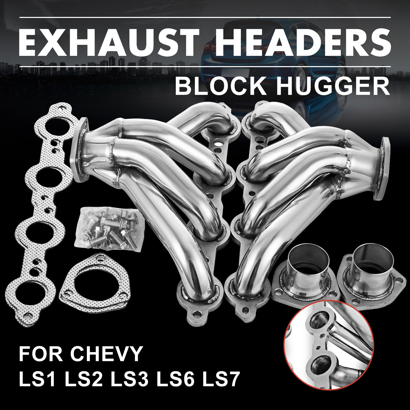 Racing Block Hugger Stainless Steel Exhaust Headers For Chevy LS1 LS6 Shorty