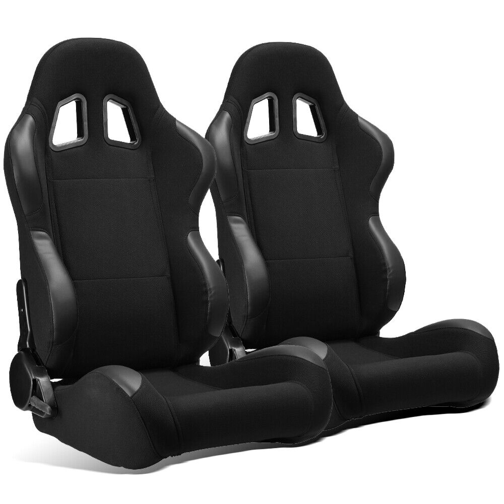 2 x Universal Black Pineapple Cloth/PVC Leather Left/Right Racing Car Seats