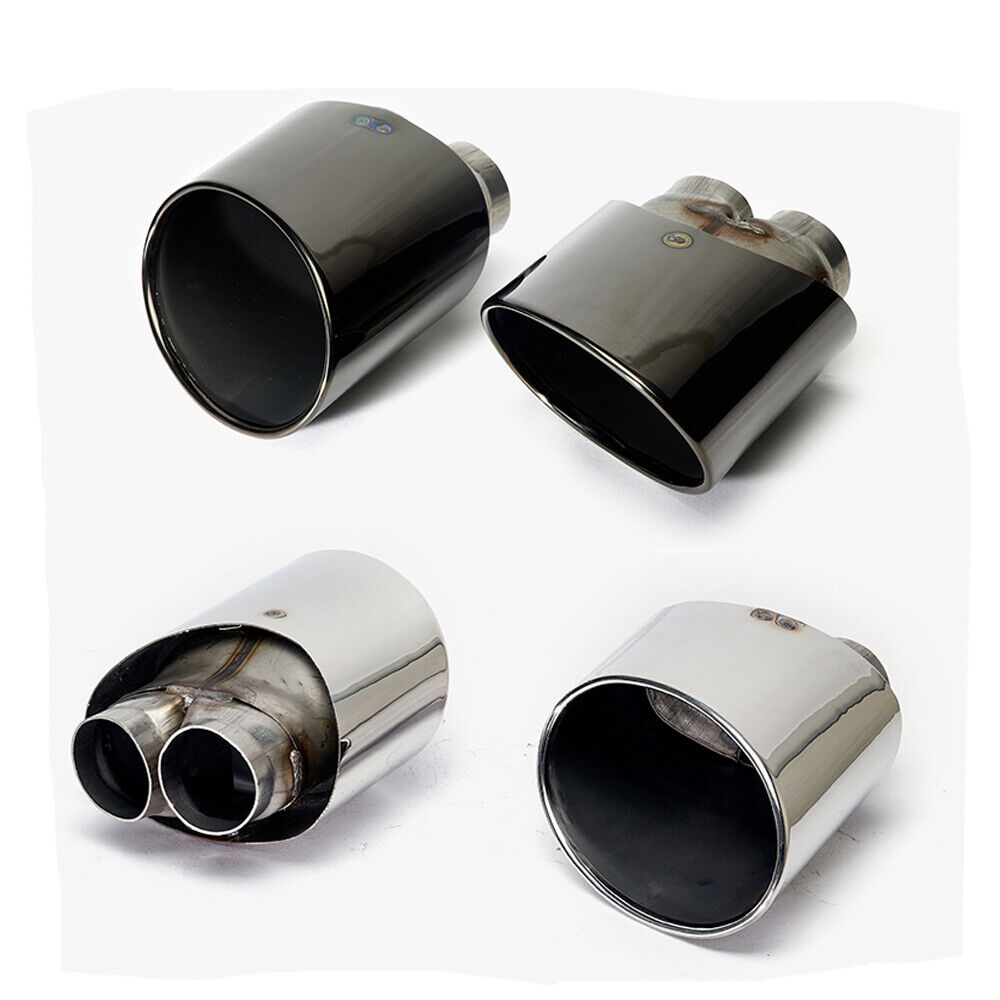 1 Pair Black/Silver Exhaust Tip For Audi RS3 RS4 RS4 RS5 RS6 Double Inner Pipe