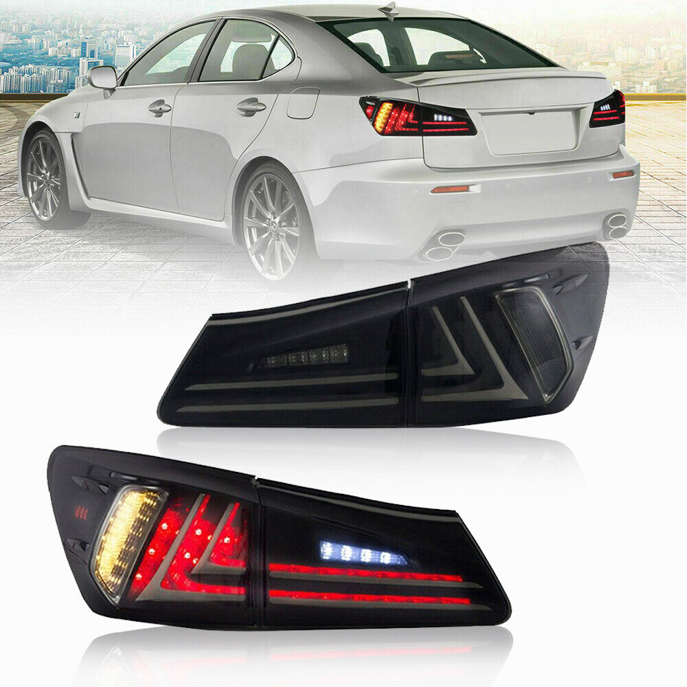 VLAND Pair Smoked LED Tail Lights For 2006-2012 Lexus IS350 IS250 Rear Lamps