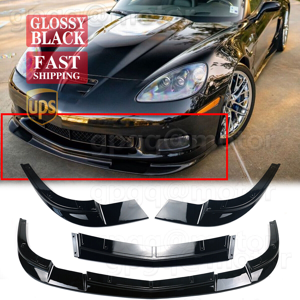 For Corvette C6 Z06 2005-2013 | ZR1 Style Glossy Black Front Bumper Splitter Lip