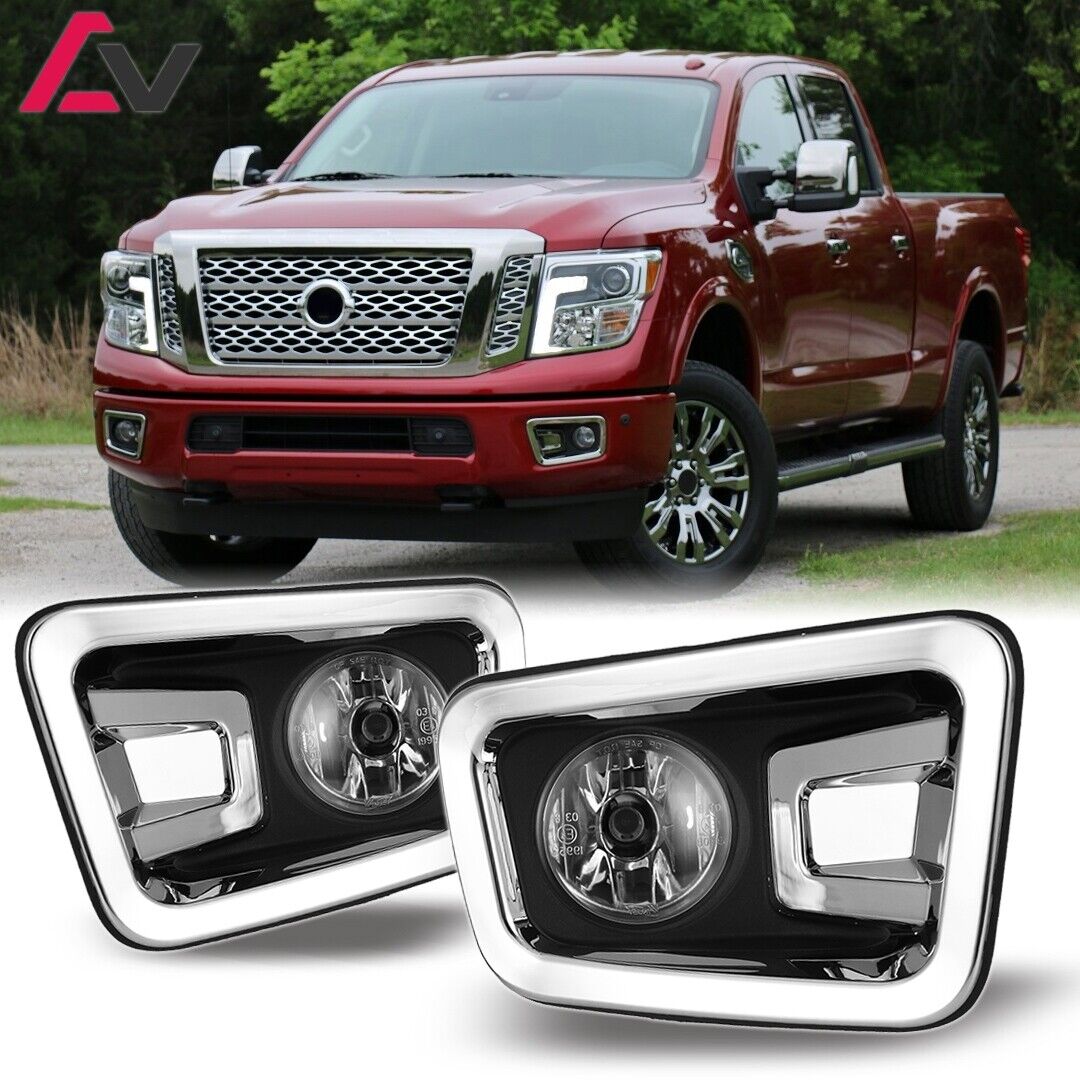 16-19 For Nissan Titan Clear Lens Pair Fog Lights Front Lamp W/Wiring+Switch Kit