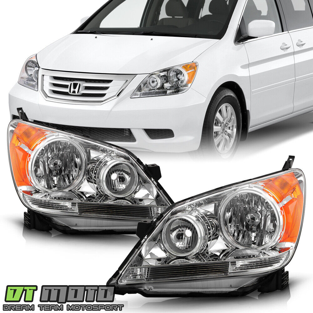 For 2008-2010 Honda Odyssey Headlights Chrome Headlamps Replacement Left+Right