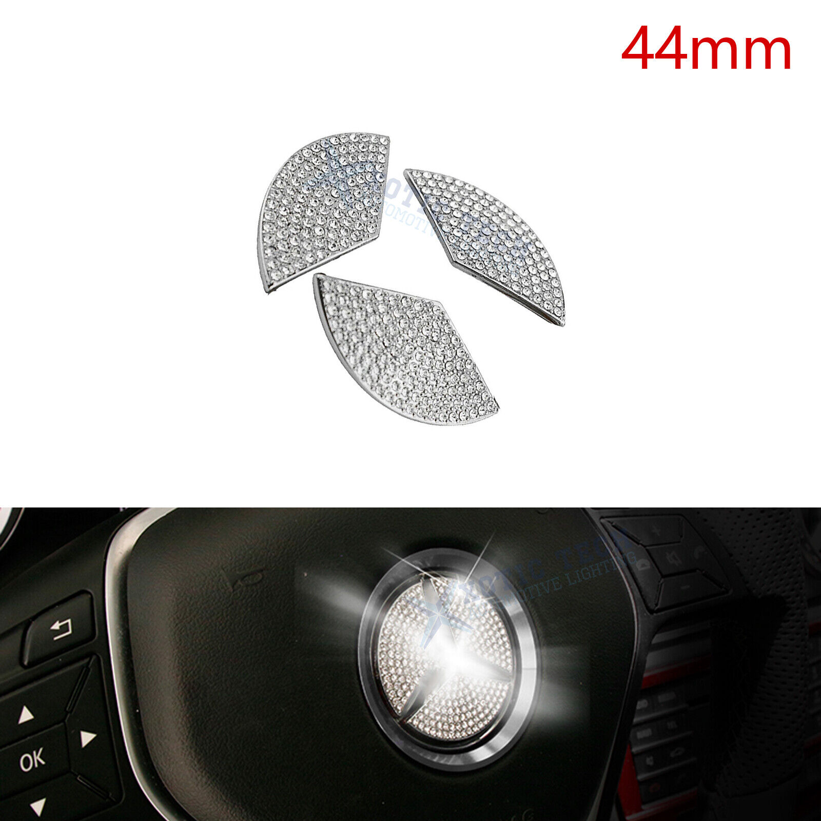 44mm Diamond Steering Wheel Center Emblem Logo Decor Cover For Mercedes-Benz