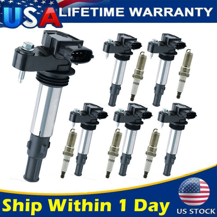 Set of 6 Ignition Coil + 6 Spark Plug For Cadillac SRX CTS STS GMC Acadia UF375