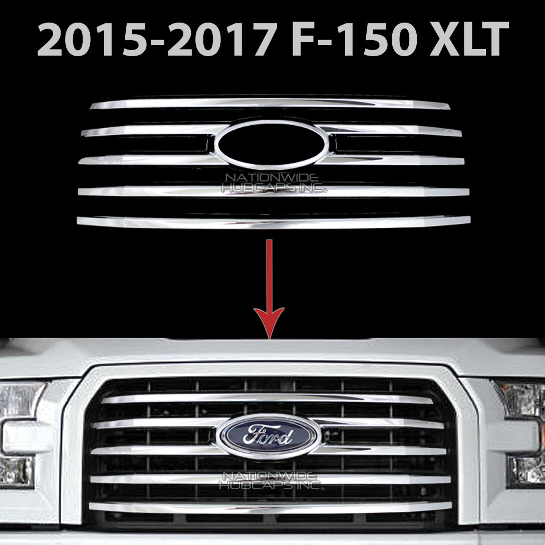 2015 16 2017 Ford F150 XLT CHROME Snap On Grille Overlay Front 5 Bar Grill Cover