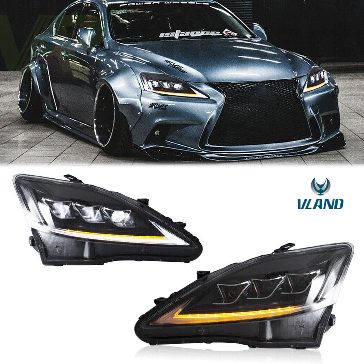 Pair Front Full LED Headlights For 06-12 Lexus IS 250 IS 350 ISF Dynamic Signal