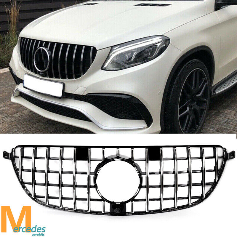 Front Bumper Grille Black+Chrome For 2016-2019 W166 GLE63 Mercedes Benz AMG
