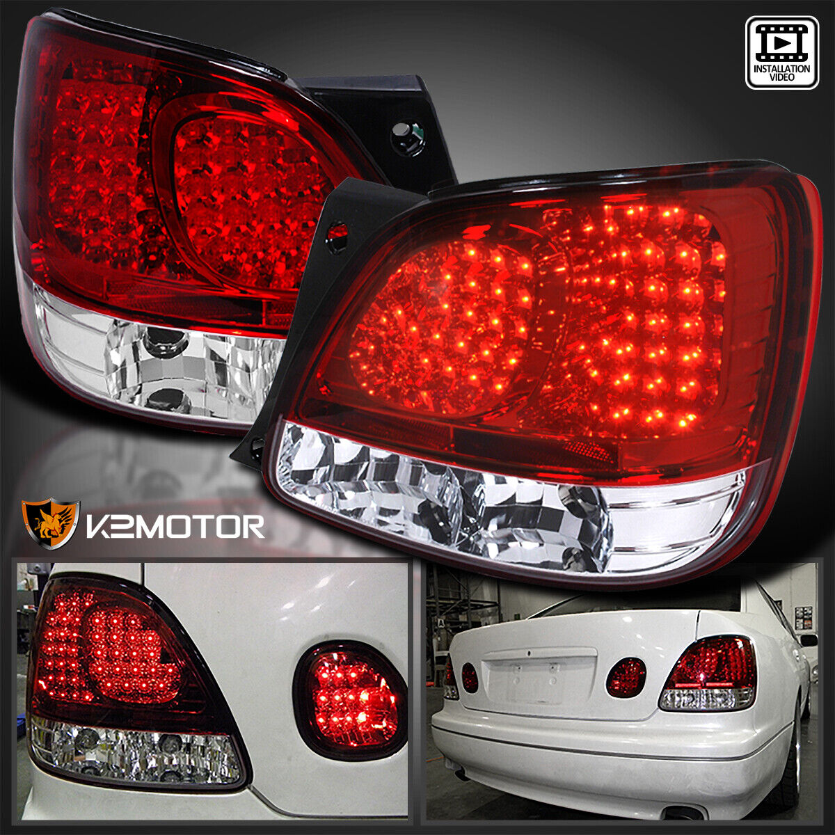 For 1998-2005 Lexus GS300 400 430 Red LED Tail Lights Brake Lamps Left+Right
