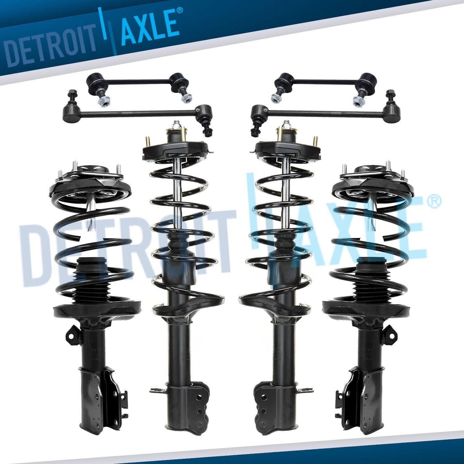 8pc Front & Rear Strut w/Coil Springs + Sway Bars for 2002 2003 Mazda Protege5