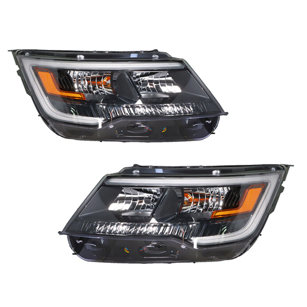 Labwork Right&Left Headlight For 2016-2018 Ford Explorer Halogen W/LED DRL Black
