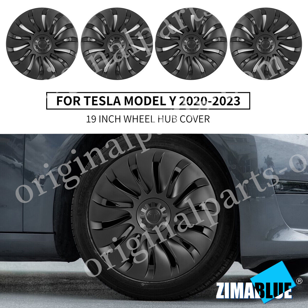 Hubcaps for Tesla Model Y Storm Wheel Rim Cover 4PCS 19inch Full Cover Hubcaps