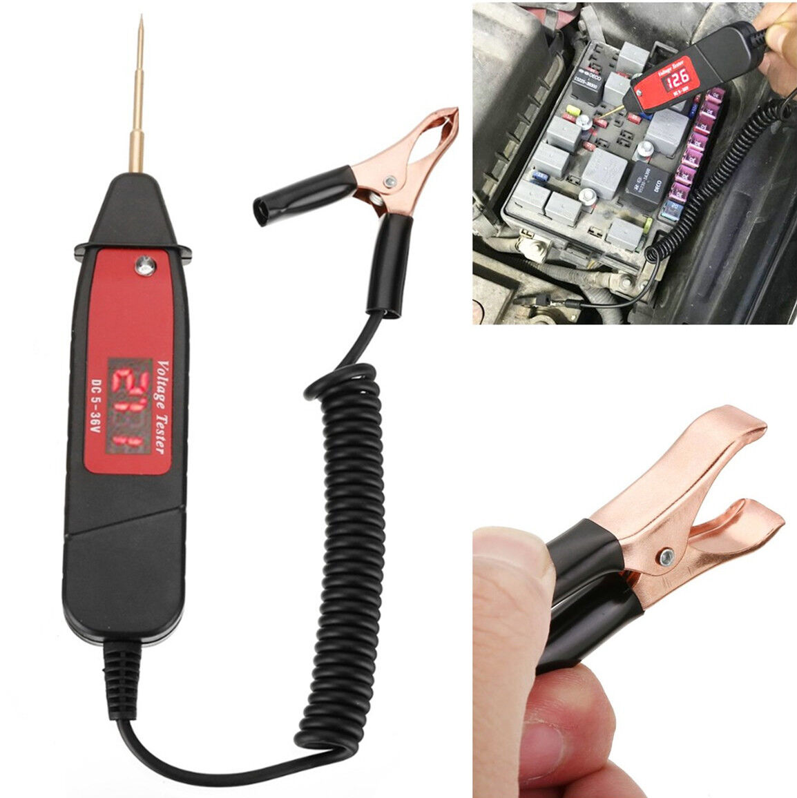 5-36V Digital Screen Car Electric Circuit Tester Copper Probe With ON OFF Switch
