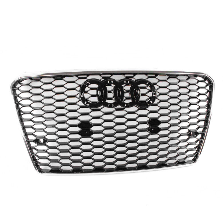 FRONT RS7 STYLE MESH HEX GRILLE BLACK/CHROME TRIM FOR 2012-2015 AUDI A7/S7 C7
