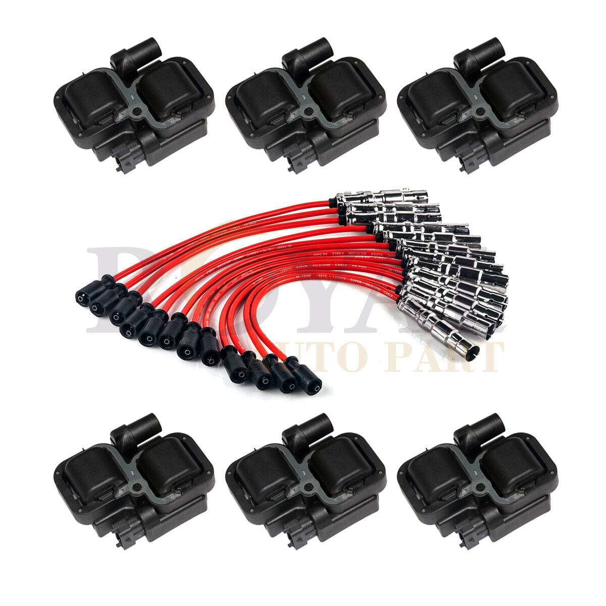 6 pack Ignition Spark Coils with Plug wire sets For Mercedes-Benz C CL CLK ML