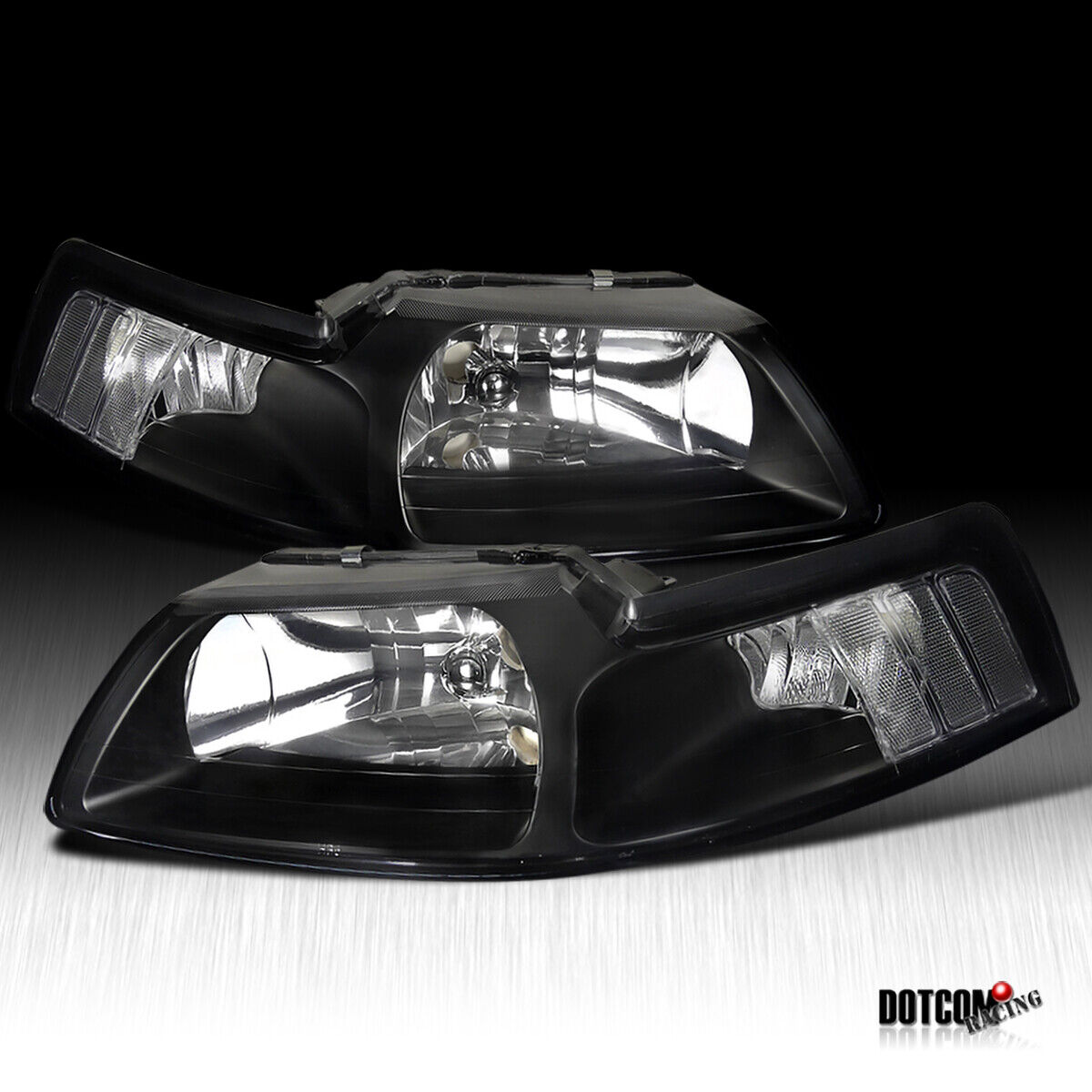 Fit 1999-2004 Ford Mustang Black HeadLights+Corner Signal Lamps Left+Right